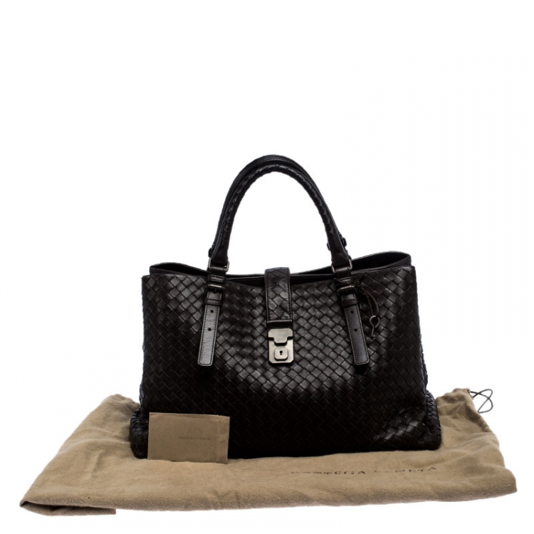 Pre Owned Bottega Veneta Dark Brown Intrecciato Leather Large Roma Tote