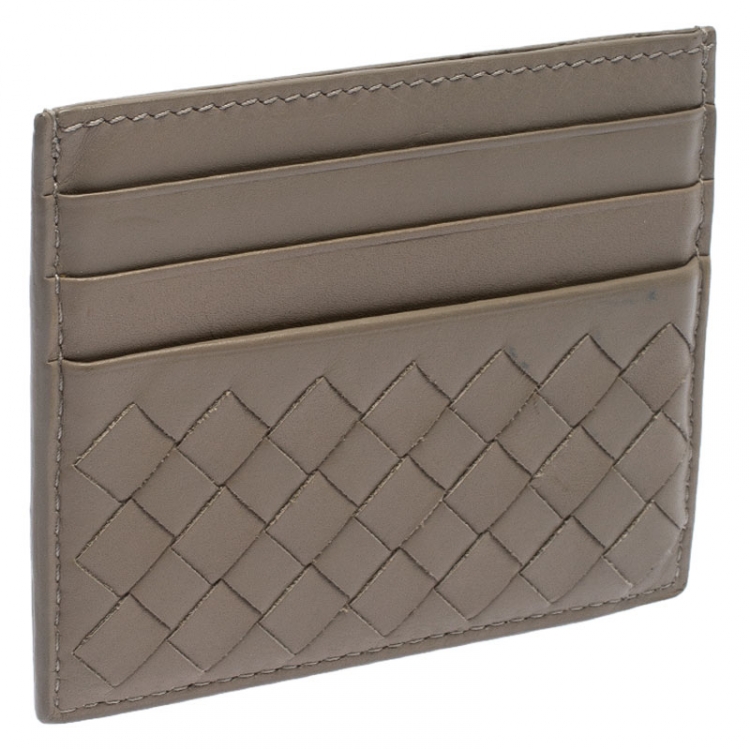 Pre Owned Bottega Veneta Olive Green Intrecciato Leather Card Holder