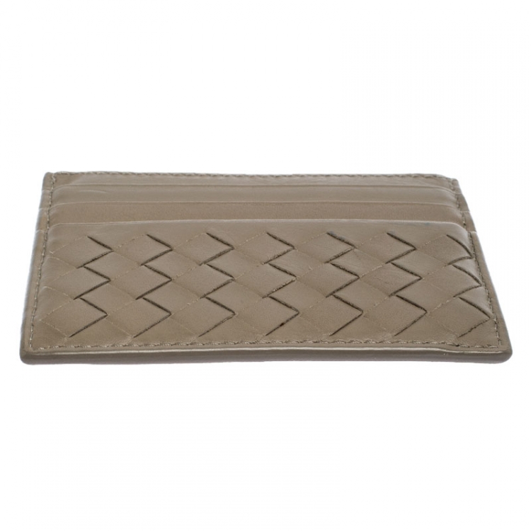 Pre Owned Bottega Veneta Olive Green Intrecciato Leather Card Holder