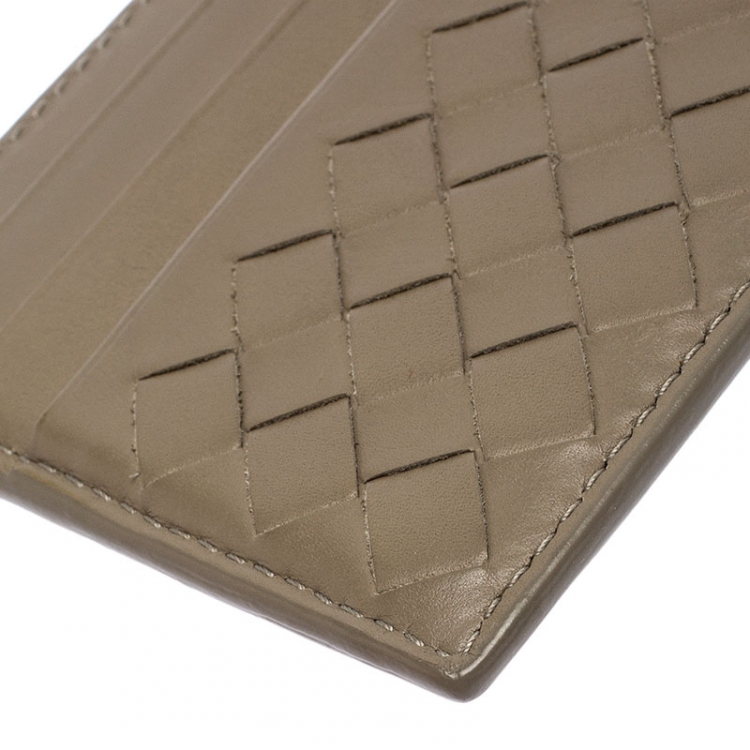 Pre Owned Bottega Veneta Olive Green Intrecciato Leather Card Holder