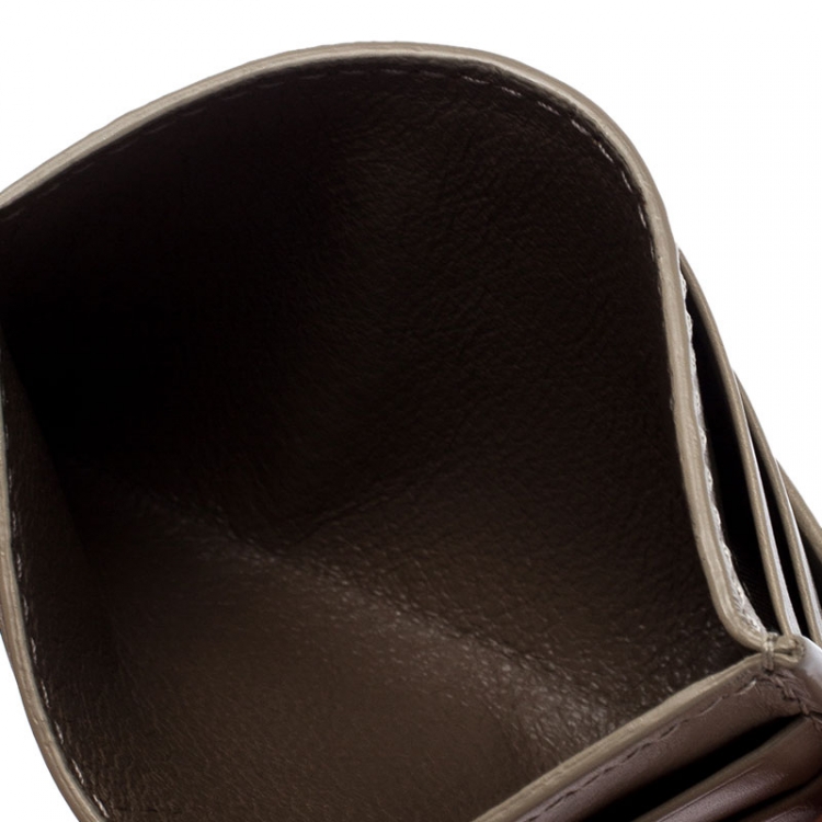 Pre Owned Bottega Veneta Olive Green Intrecciato Leather Card Holder