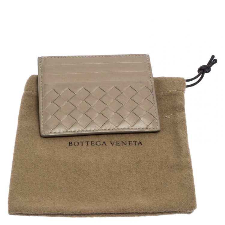 Pre Owned Bottega Veneta Olive Green Intrecciato Leather Card Holder