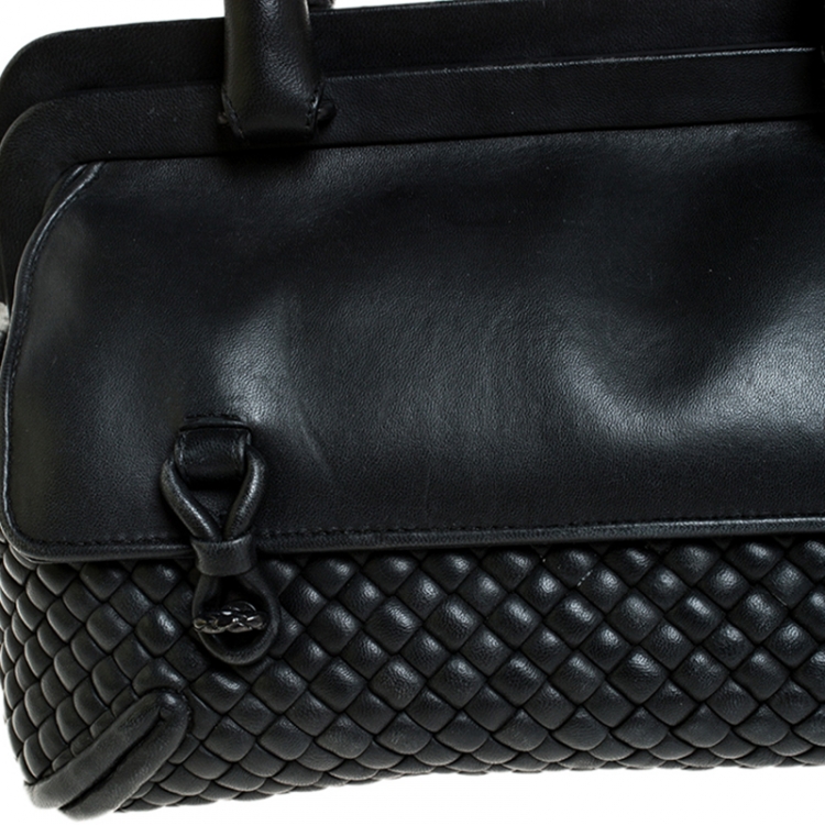 Pre Owned Bottega Veneta Dark Grey Intrecciato Leather Satchel