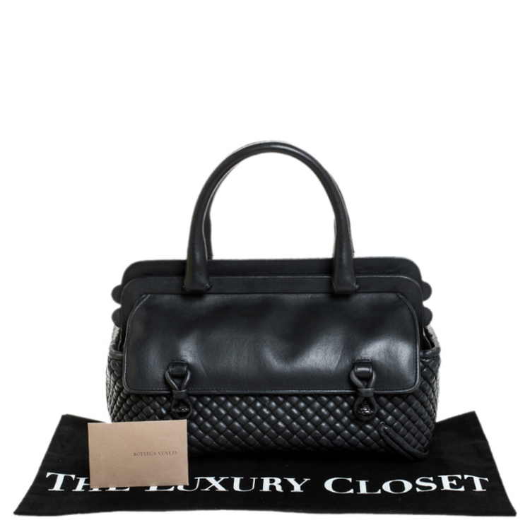 Pre Owned Bottega Veneta Dark Grey Intrecciato Leather Satchel