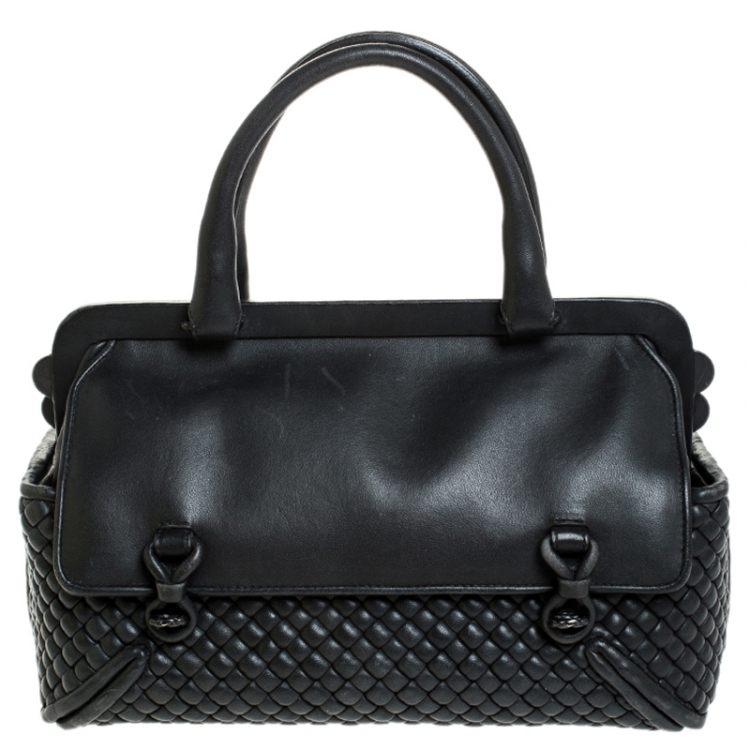 Pre Owned Bottega Veneta Dark Grey Intrecciato Leather Satchel