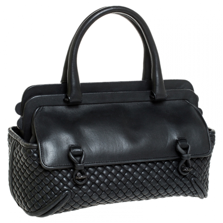 Pre Owned Bottega Veneta Dark Grey Intrecciato Leather Satchel