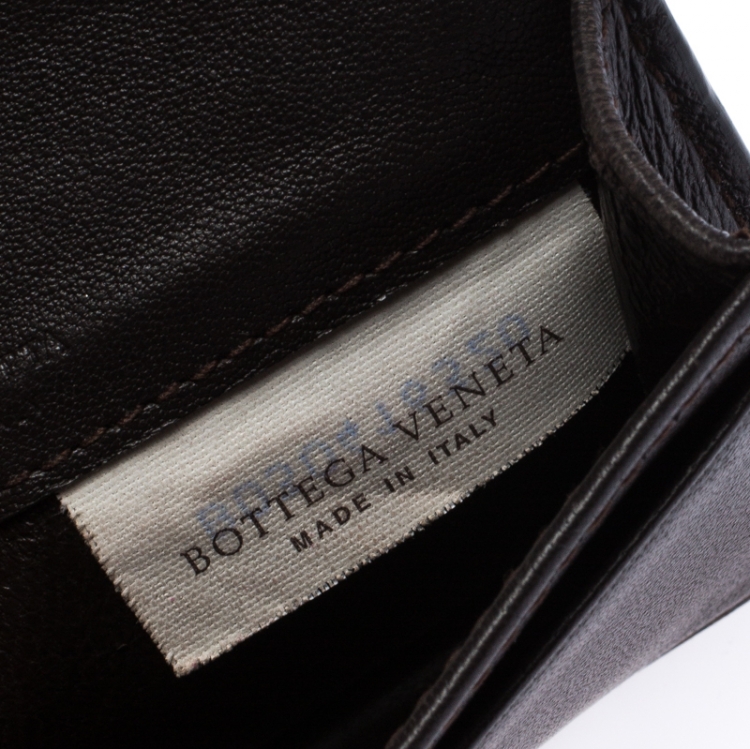 Pre Owned Bottega Veneta Dark Brown Intrecciato Leather Flap Card Case