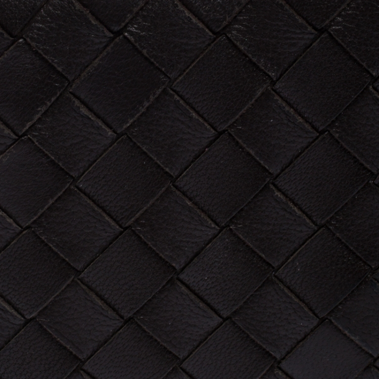 Pre Owned Bottega Veneta Dark Brown Intrecciato Leather Flap Card Case