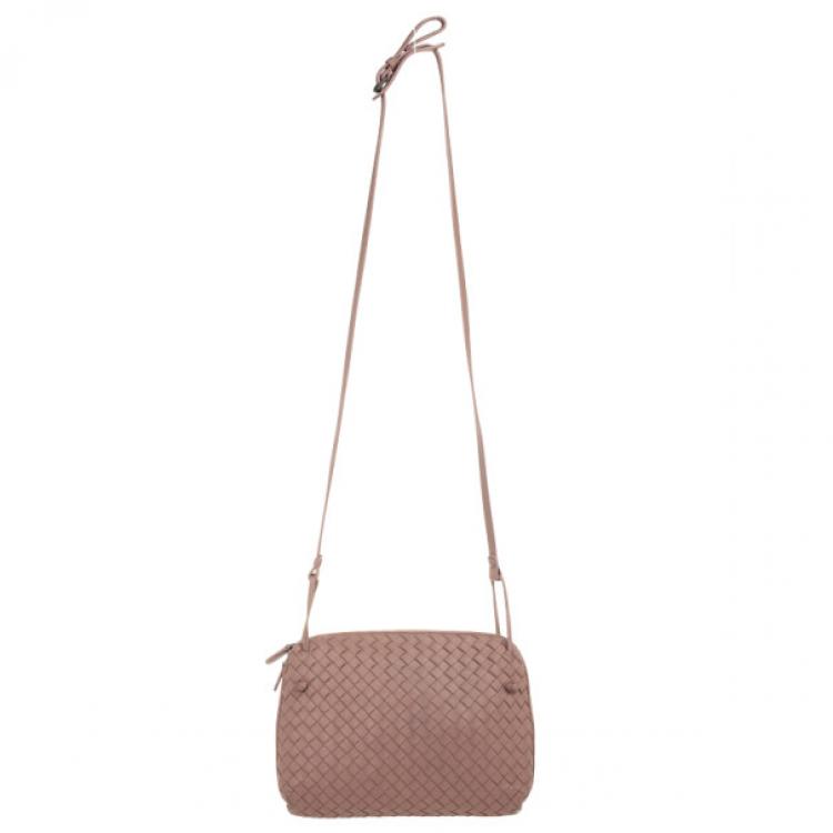 Pre Owned Bottega Veneta Small Pink Intrecciato Square Messenger Bag 