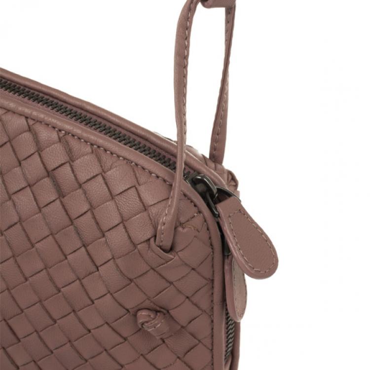Pre Owned Bottega Veneta Small Pink Intrecciato Square Messenger Bag 