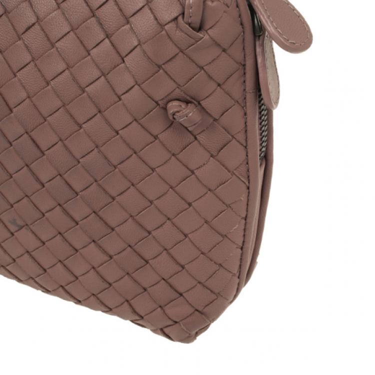 Pre Owned Bottega Veneta Small Pink Intrecciato Square Messenger Bag 