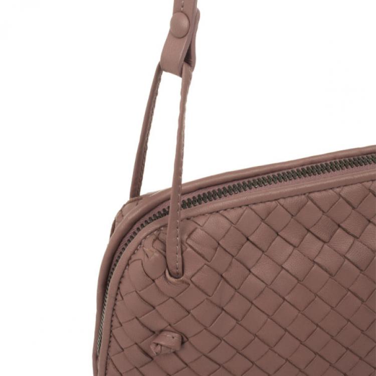Pre Owned Bottega Veneta Small Pink Intrecciato Square Messenger Bag 
