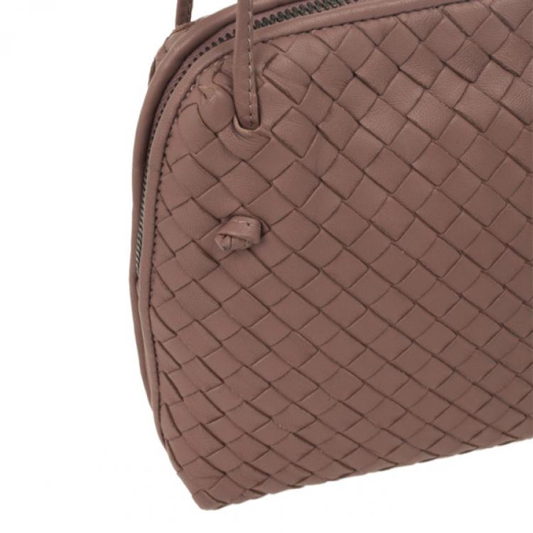 Pre Owned Bottega Veneta Small Pink Intrecciato Square Messenger Bag 
