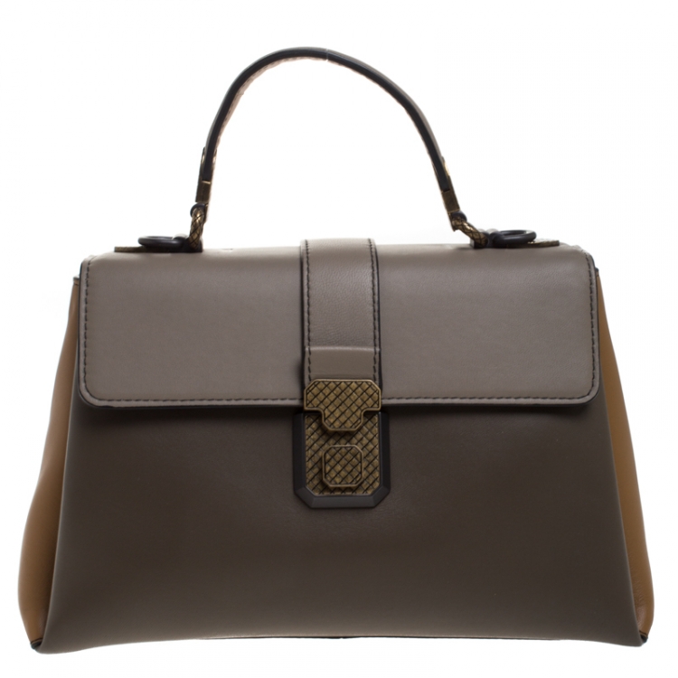 Pre Owned Bottega Veneta Mustard Brighton Leather Small Piazza Top Handle Bag