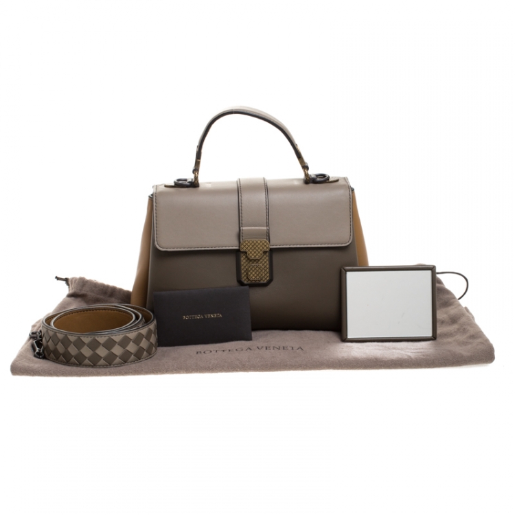 Pre Owned Bottega Veneta Mustard Brighton Leather Small Piazza Top Handle Bag