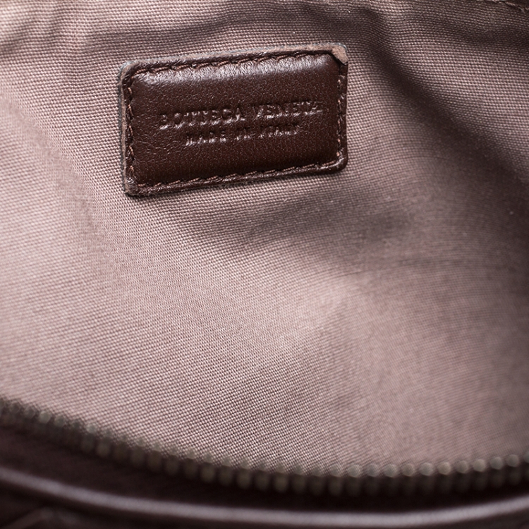 Pre Owned Bottega Veneta Dark Brown Intrecciato Leather Pouch