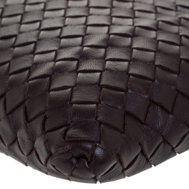 Pre Owned Bottega Veneta Dark Brown Intrecciato Leather Pouch