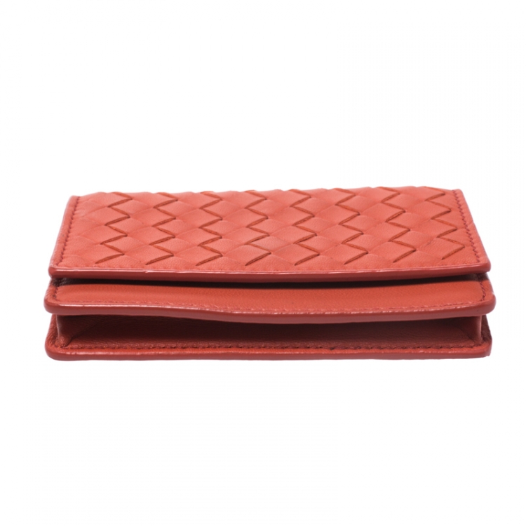 مملوكة مسبقًا Bottega Veneta Orange Intrecciato Leather Business Card Case