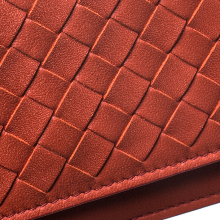 مملوكة مسبقًا Bottega Veneta Orange Intrecciato Leather Business Card Case