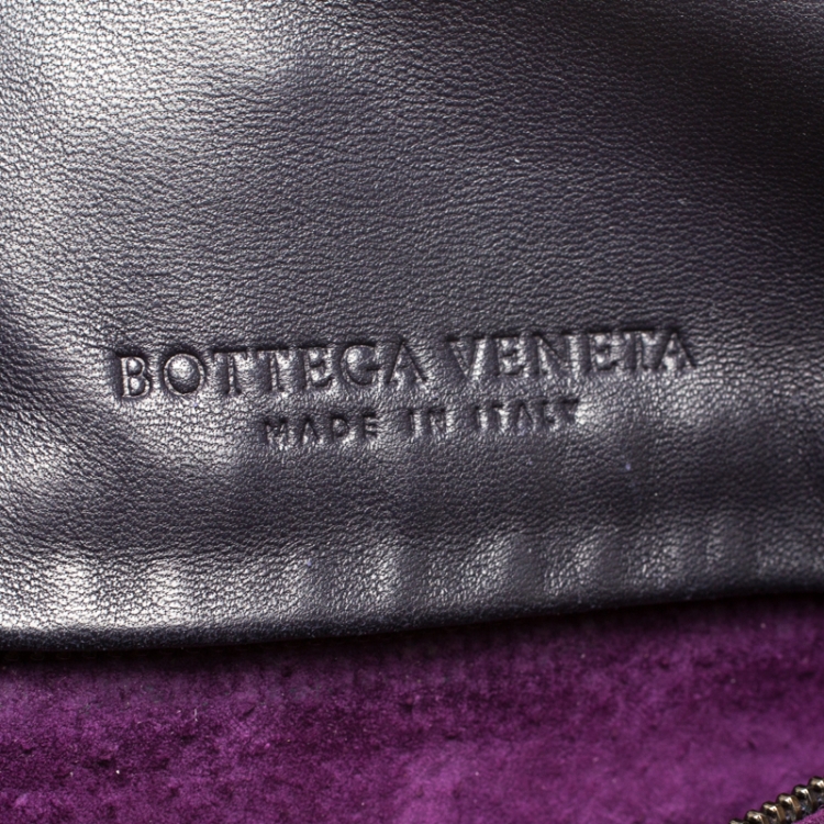 Pre Owned Bottega Veneta Purple Intrecciato Leather Flap Messenger Bag