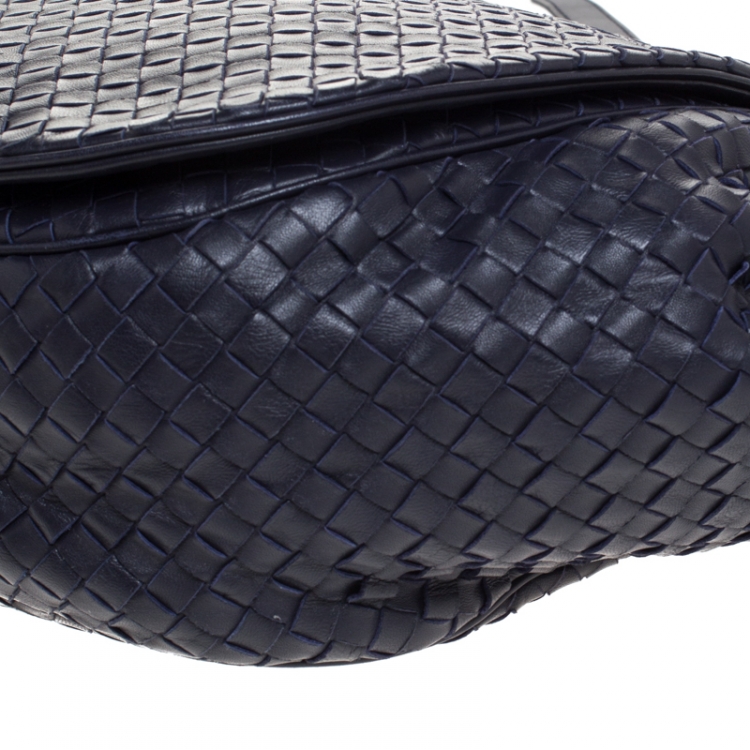 Pre Owned Bottega Veneta Purple Intrecciato Leather Flap Messenger Bag