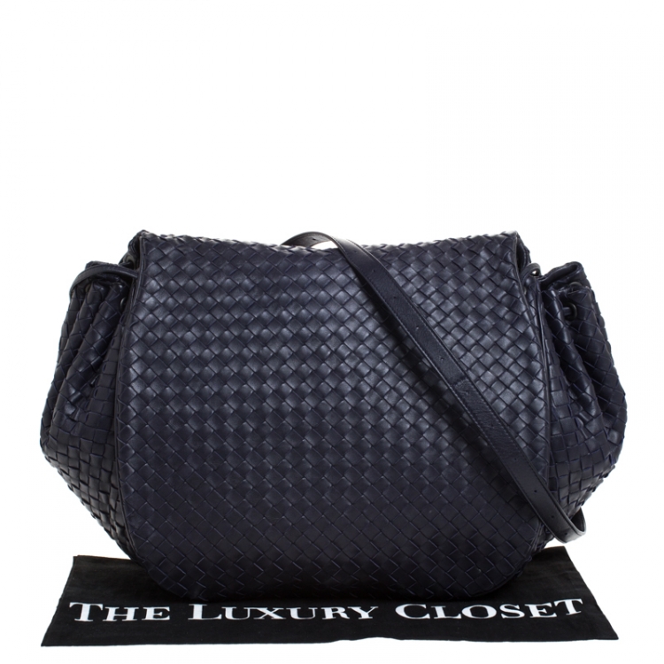 Pre Owned Bottega Veneta Purple Intrecciato Leather Flap Messenger Bag
