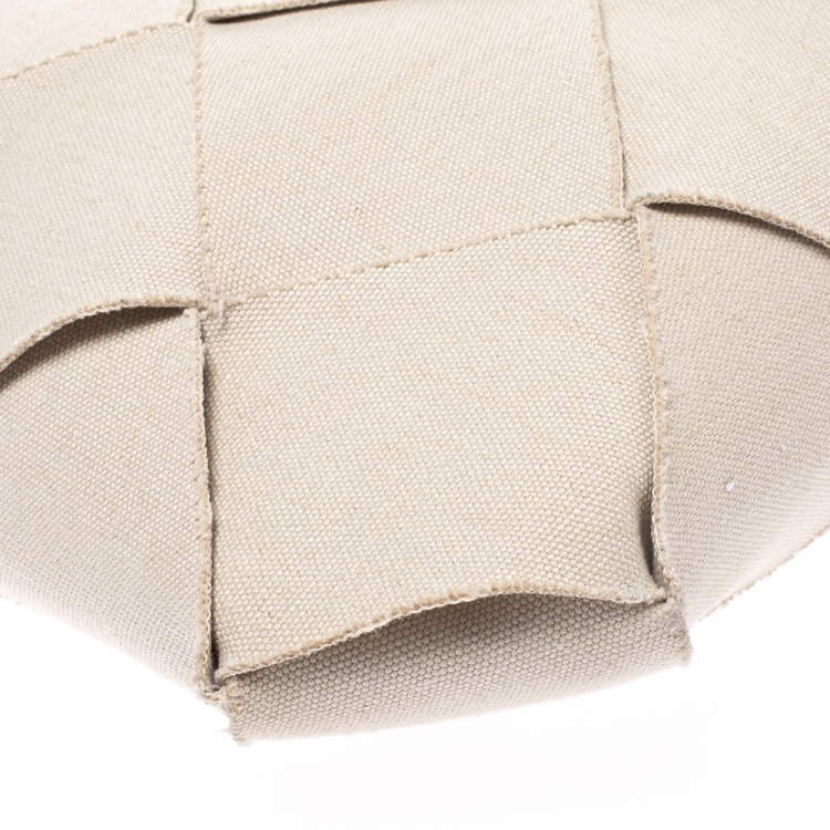 Pre Owned Bottega Veneta Cream/Black Canvas and Leather Slip Tote