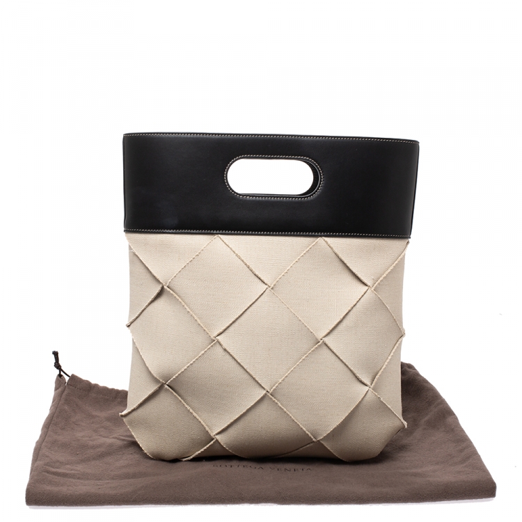 Pre Owned Bottega Veneta Cream/Black Canvas and Leather Slip Tote