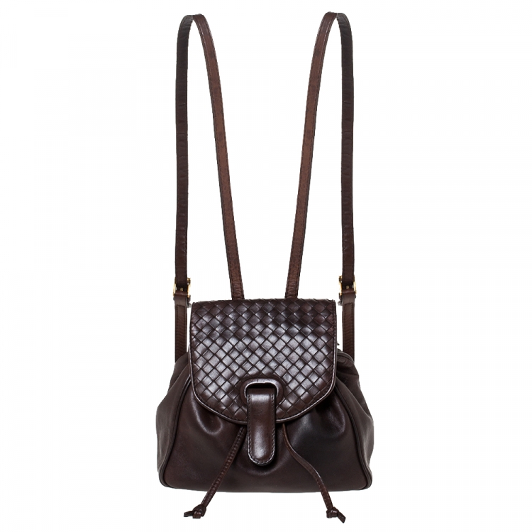 Pre Owned Bottega Veneta Dark Brown Intrecciato Leather Mini Vintage Backpack
