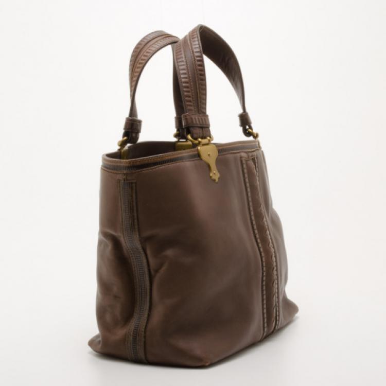 Pre Owned Bottega Veneta Brown Leather Shopping Tote 