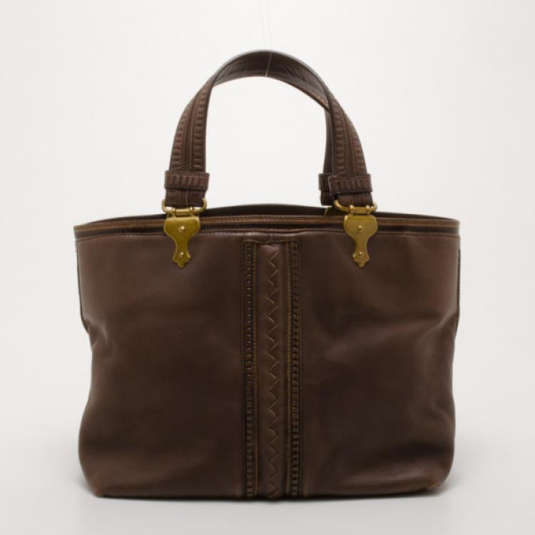 Pre Owned Bottega Veneta Brown Leather Shopping Tote 