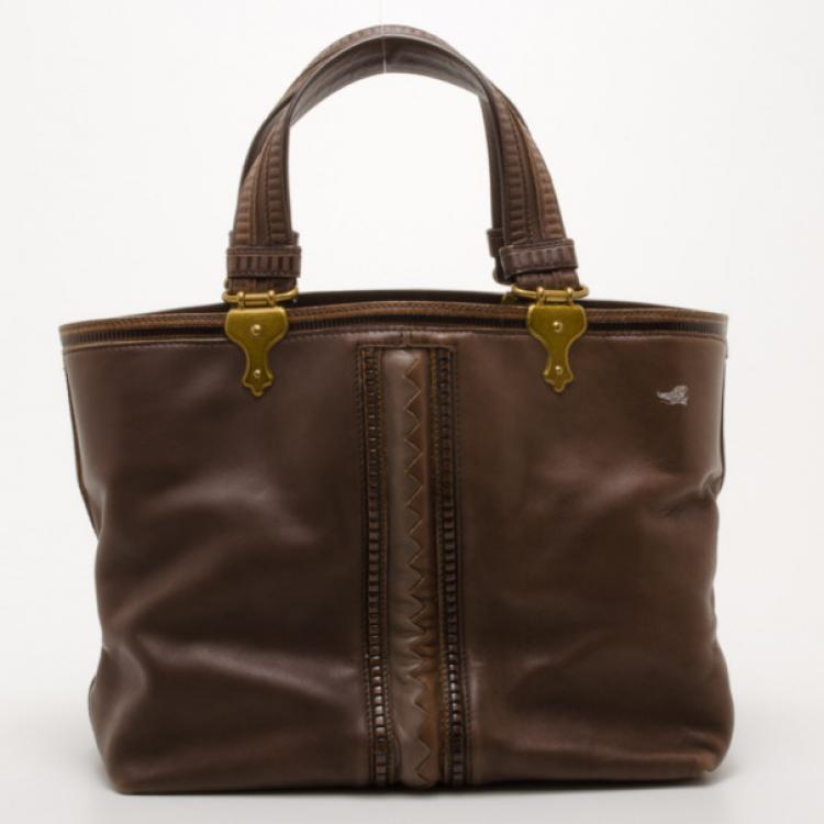 Pre Owned Bottega Veneta Brown Leather Shopping Tote 