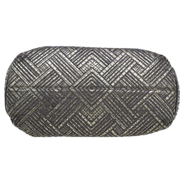 Pre Owned Bottega Veneta Metallic Gold Leather/Python Limited Edition Intrecciato Satchel
