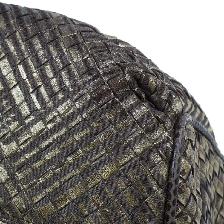 Pre Owned Bottega Veneta Metallic Gold Leather/Python Limited Edition Intrecciato Satchel