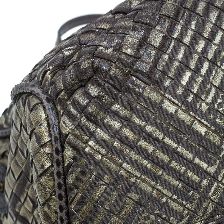 Pre Owned Bottega Veneta Metallic Gold Leather/Python Limited Edition Intrecciato Satchel