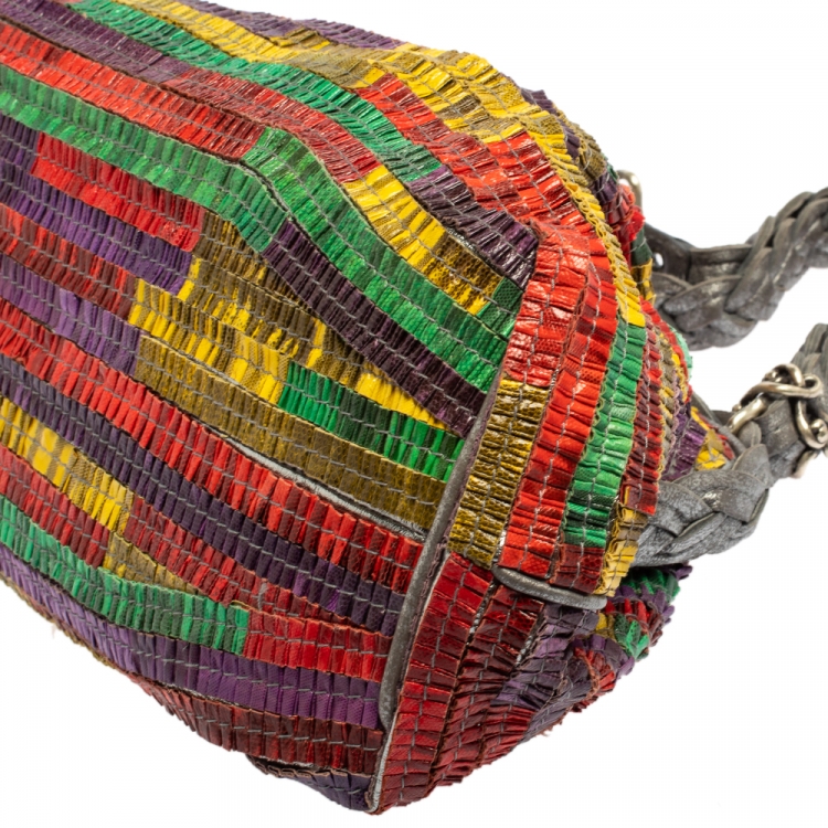 Pre Owned Bottega Veneta Multicolor Lizard Ruffles Limited Edition 135/200 Frame Bag