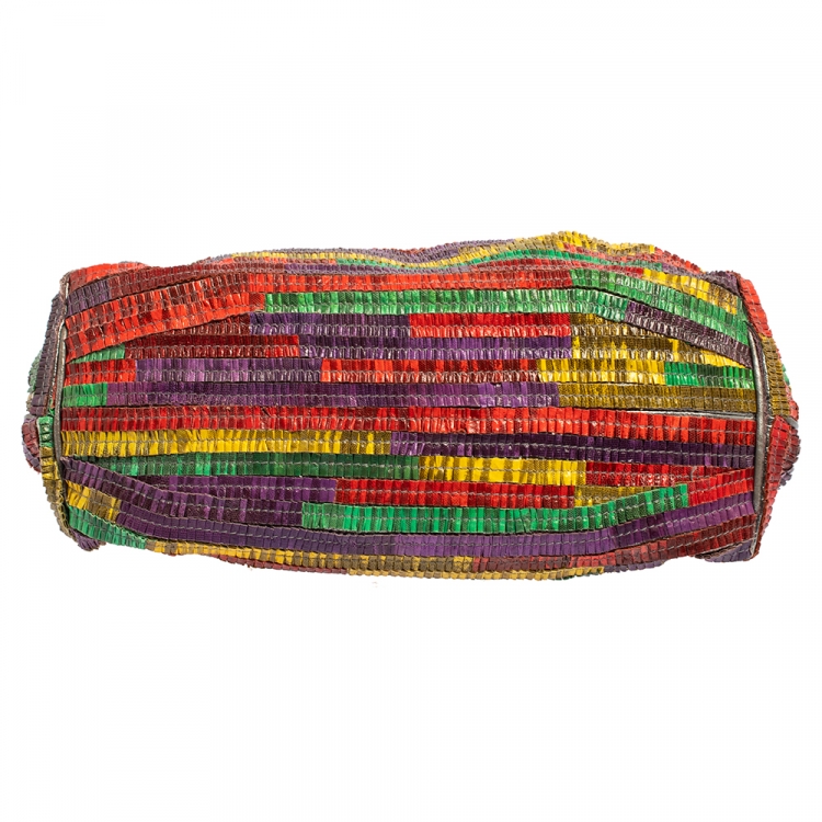 Pre Owned Bottega Veneta Multicolor Lizard Ruffles Limited Edition 135/200 Frame Bag