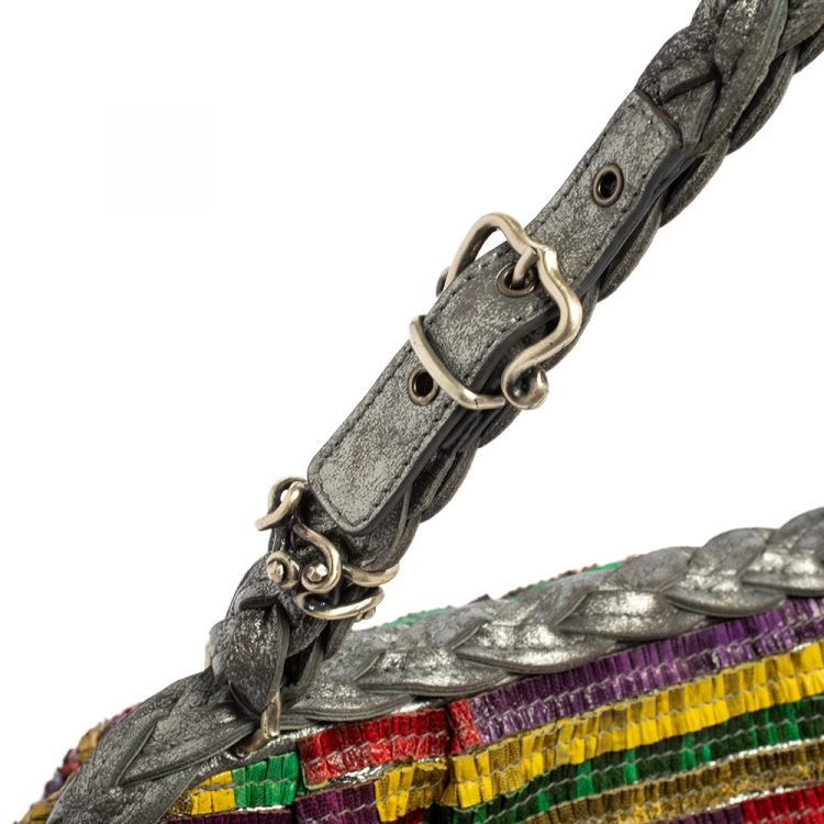 Pre Owned Bottega Veneta Multicolor Lizard Ruffles Limited Edition 135/200 Frame Bag