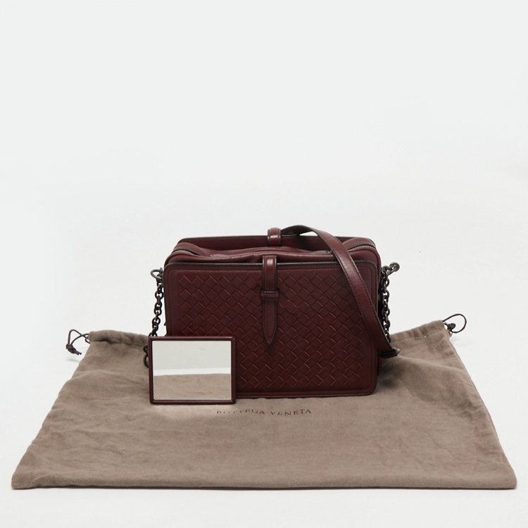 Pre Owned Bottega Veneta Burgundy Intrecciato Leather Camera Shoulder Bag