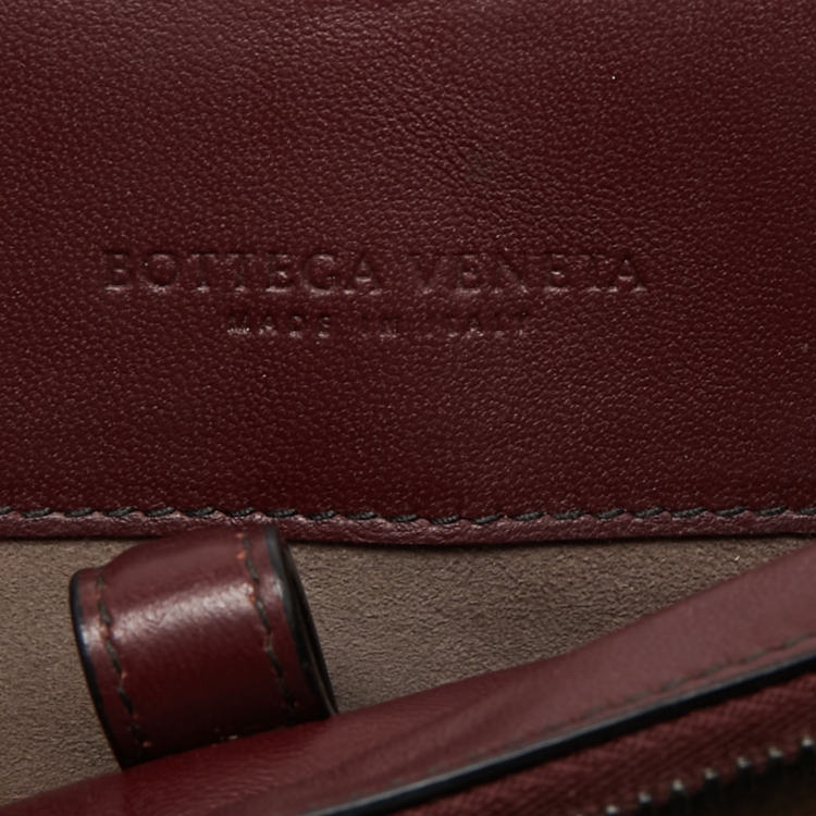Pre Owned Bottega Veneta Burgundy Intrecciato Leather Camera Shoulder Bag