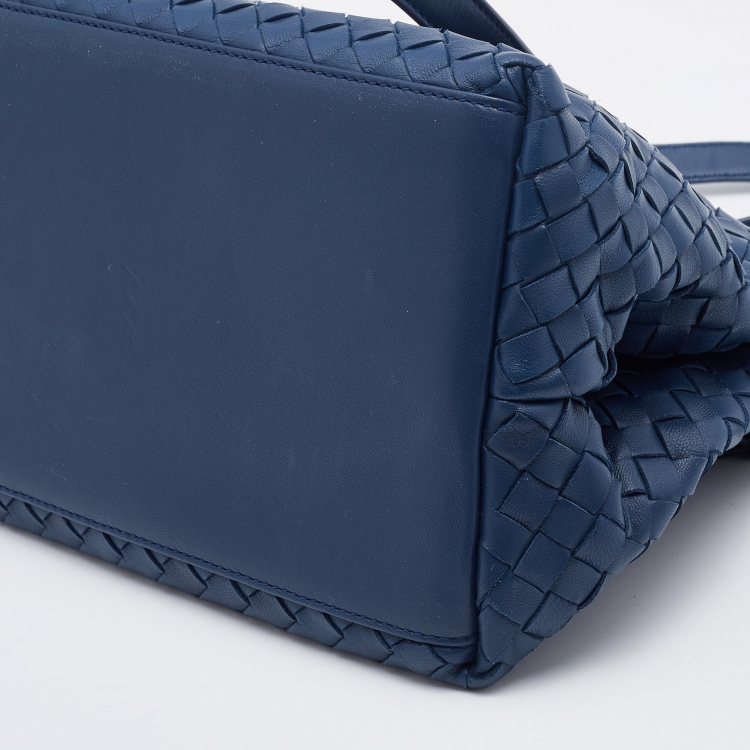 Pre Owned Bottega Veneta Navy Blue Intrecciato Leather Tote