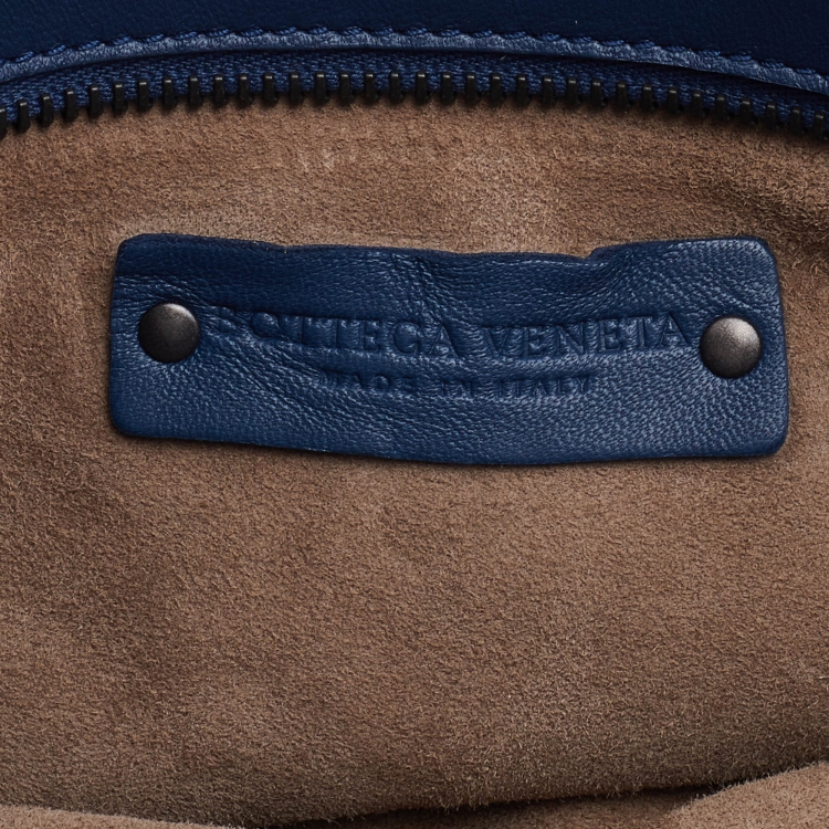 Pre Owned Bottega Veneta Navy Blue Intrecciato Leather Tote