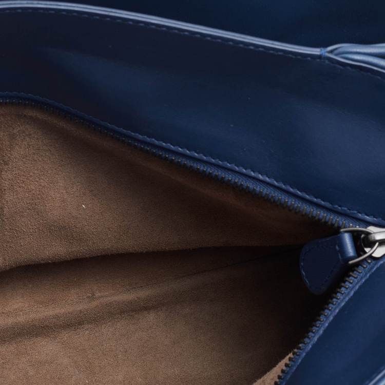 Pre Owned Bottega Veneta Navy Blue Intrecciato Leather Tote