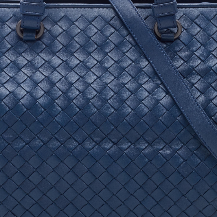 Pre Owned Bottega Veneta Navy Blue Intrecciato Leather Tote