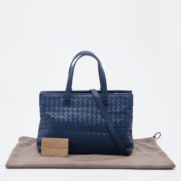 Pre Owned Bottega Veneta Navy Blue Intrecciato Leather Tote