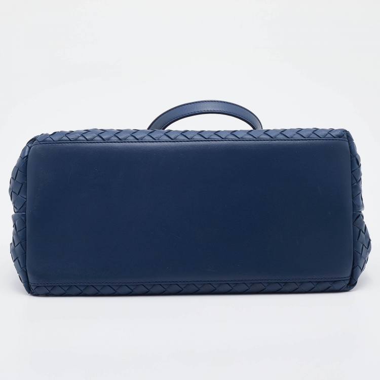 Pre Owned Bottega Veneta Navy Blue Intrecciato Leather Tote