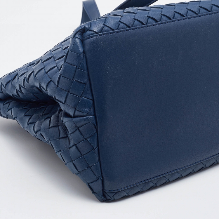 Pre Owned Bottega Veneta Navy Blue Intrecciato Leather Tote