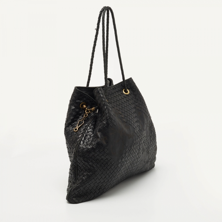 Pre Owned Bottega Veneta Black Intrecciato Leather Farfalle Draw String Bag