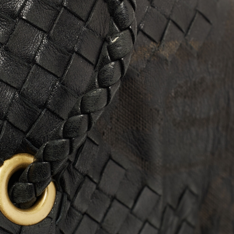 Pre Owned Bottega Veneta Black Intrecciato Leather Farfalle Draw String Bag
