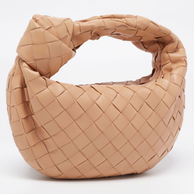 Pre Owned Bottega Veneta Almond Gold Intrecciato Leather Mini Jodie Hobo